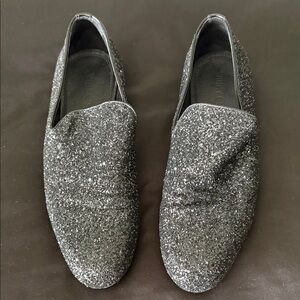 Jimmy Choo Black Glitter Loafers